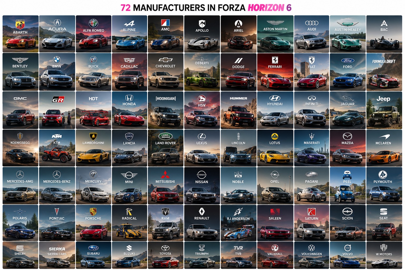 Forza Horizon 6 manufacturer grid reference artwork